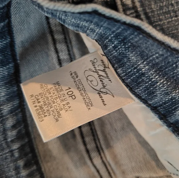 🤍NYDJ Blue Straight Leg Jeans with Vintage Faded Bedazzled Look Size 10 Petite - Picture 5 of 6